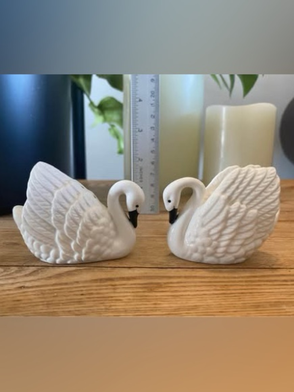 Vintage Bone China White Swan Salt and Pepper Shakers Set - Embossed Feathers